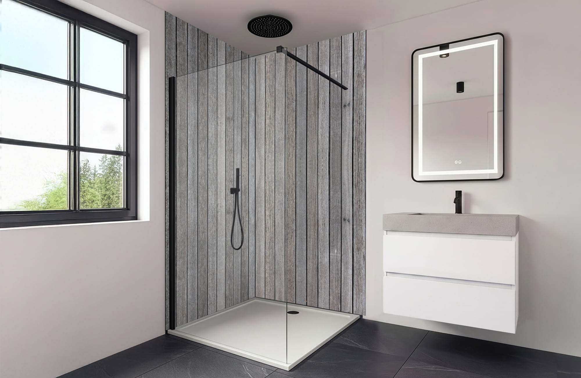 Dusche Holz Grau