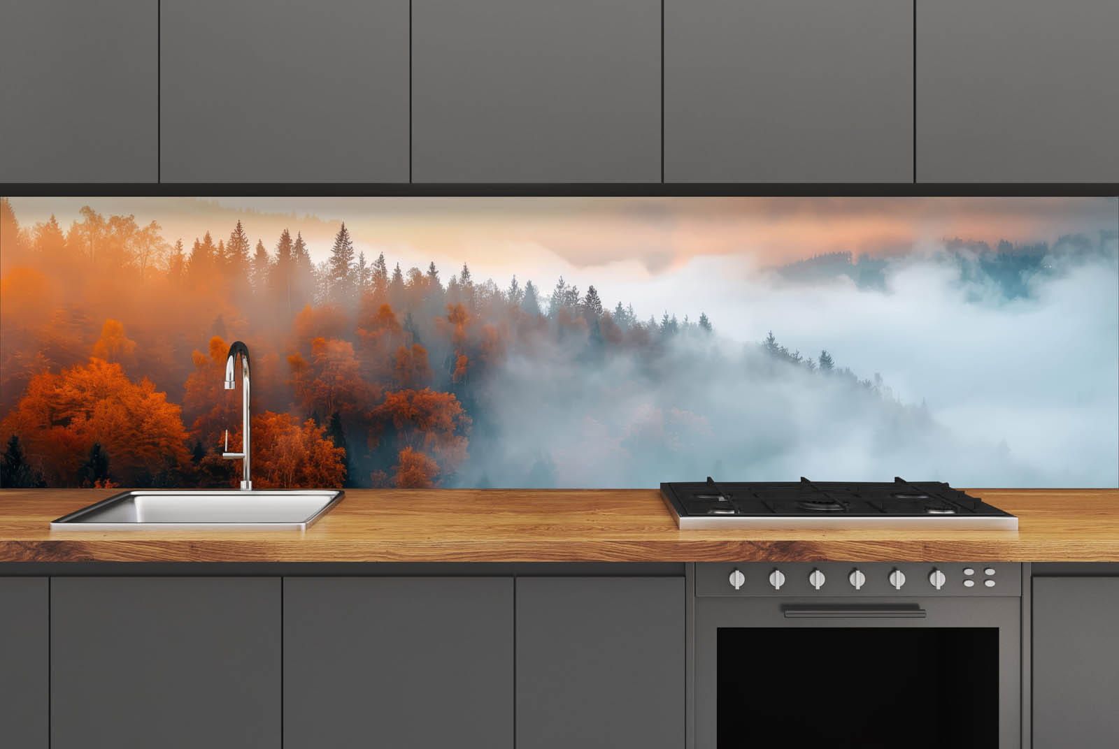 Küchenrückwand - Wald mit Nebel